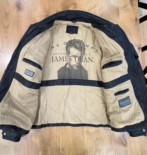 James Dean Limited Edition Authentic Classic Black Leather Jacket with Graphic L